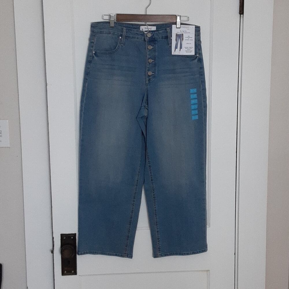 NWT Skinny Girl High Rise Button Front Wide Leg Crop Jeans